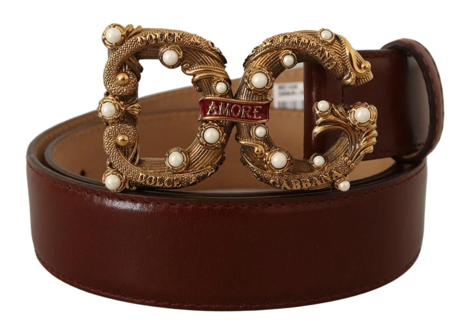 Dolce & Gabbana Brown Leather Brass Logo Buckle Amore Belt