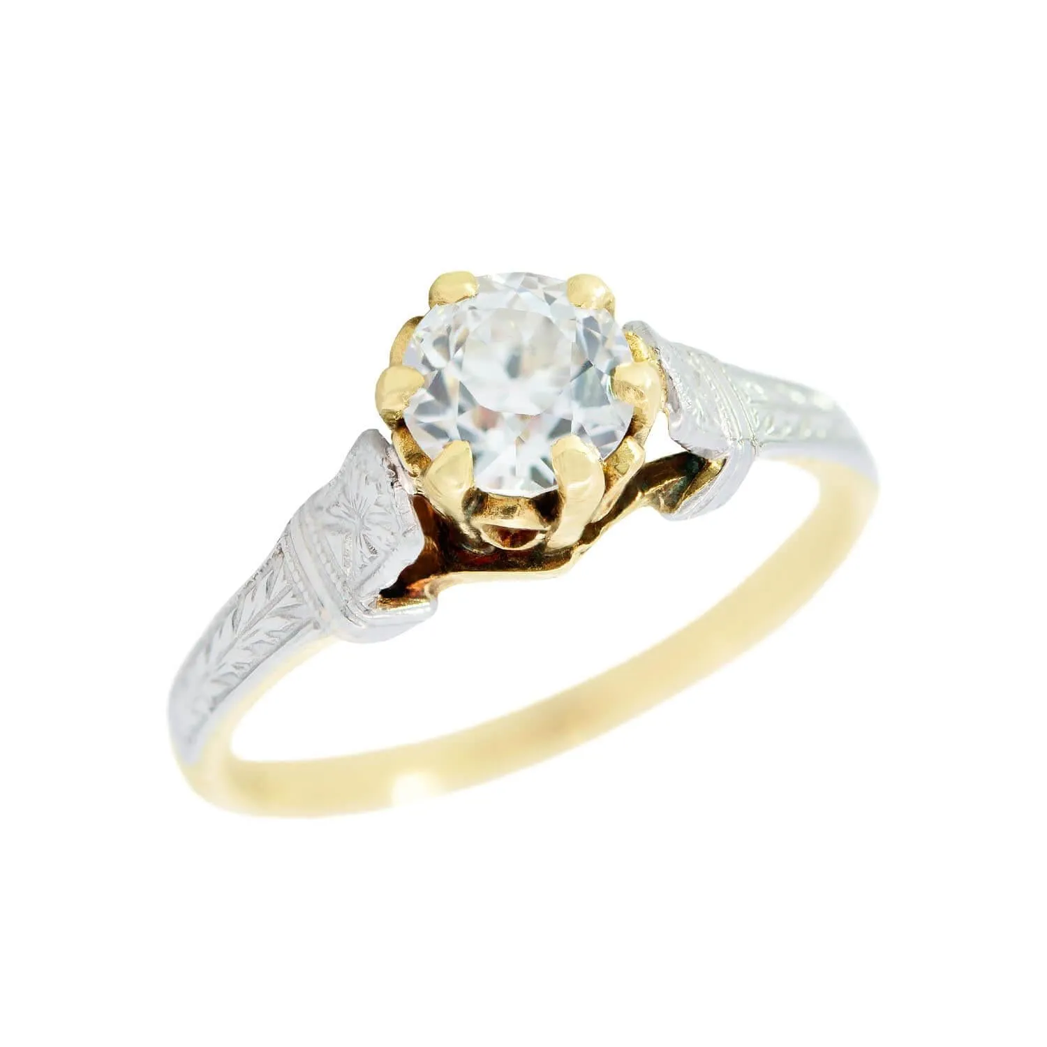 Edwardian 10k White and Yellow Gold Diamond Engagement Ring 0.59ct