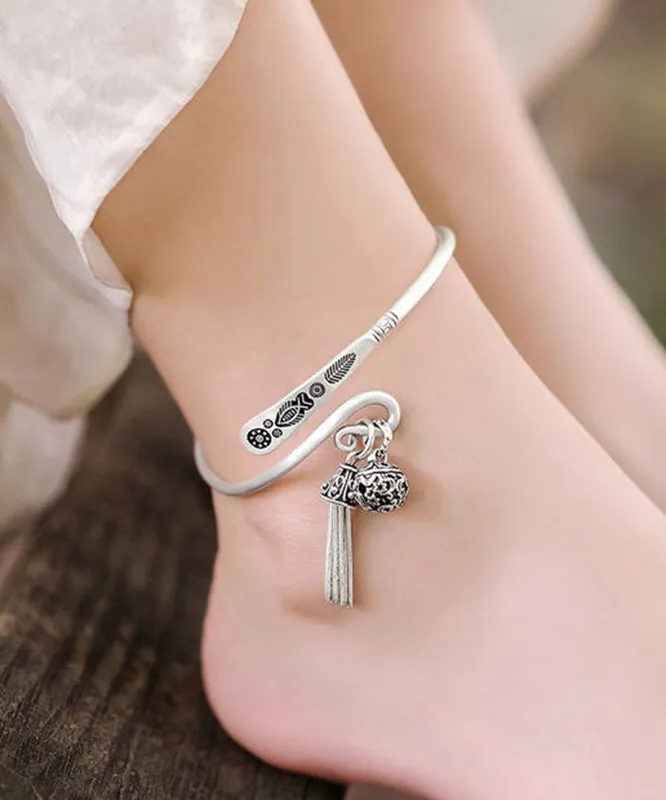 Fine Red Sterling Silver Lotus Seedpod Carve Tassel Anklets AB1090