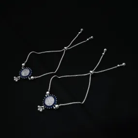 Floral Silver Anklet with blue Stones, Beads Accents, Ghungroo.