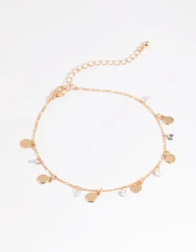 Gold Cubic Zirconia Coin Anklet