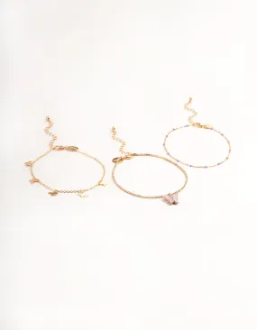 Gold Diamante Butterfly Anklet Pack