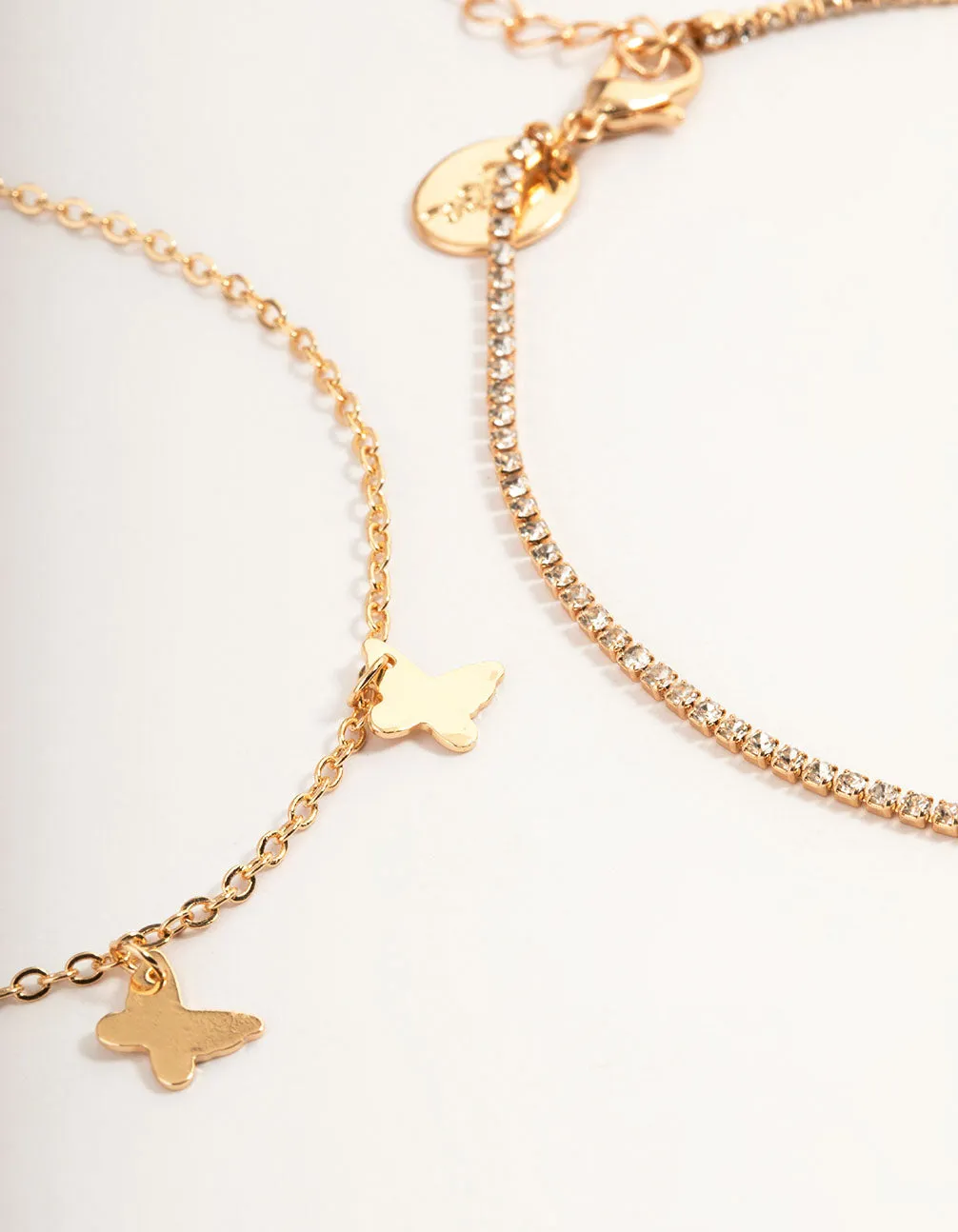 Gold Diamante Butterfly Anklet Pack