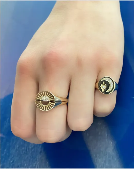 Gold Diamond Sunburst Double Ring Set