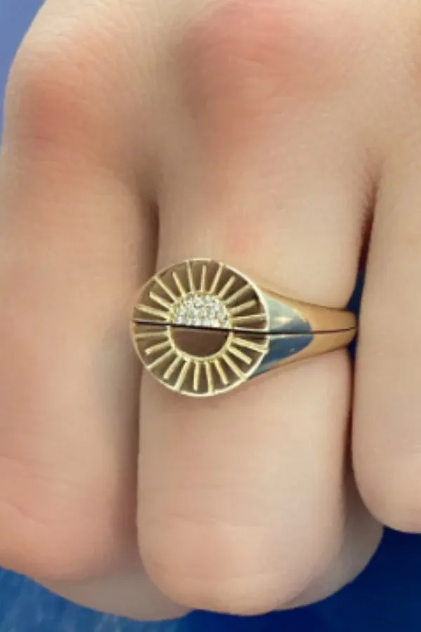 Gold Diamond Sunburst Double Ring Set