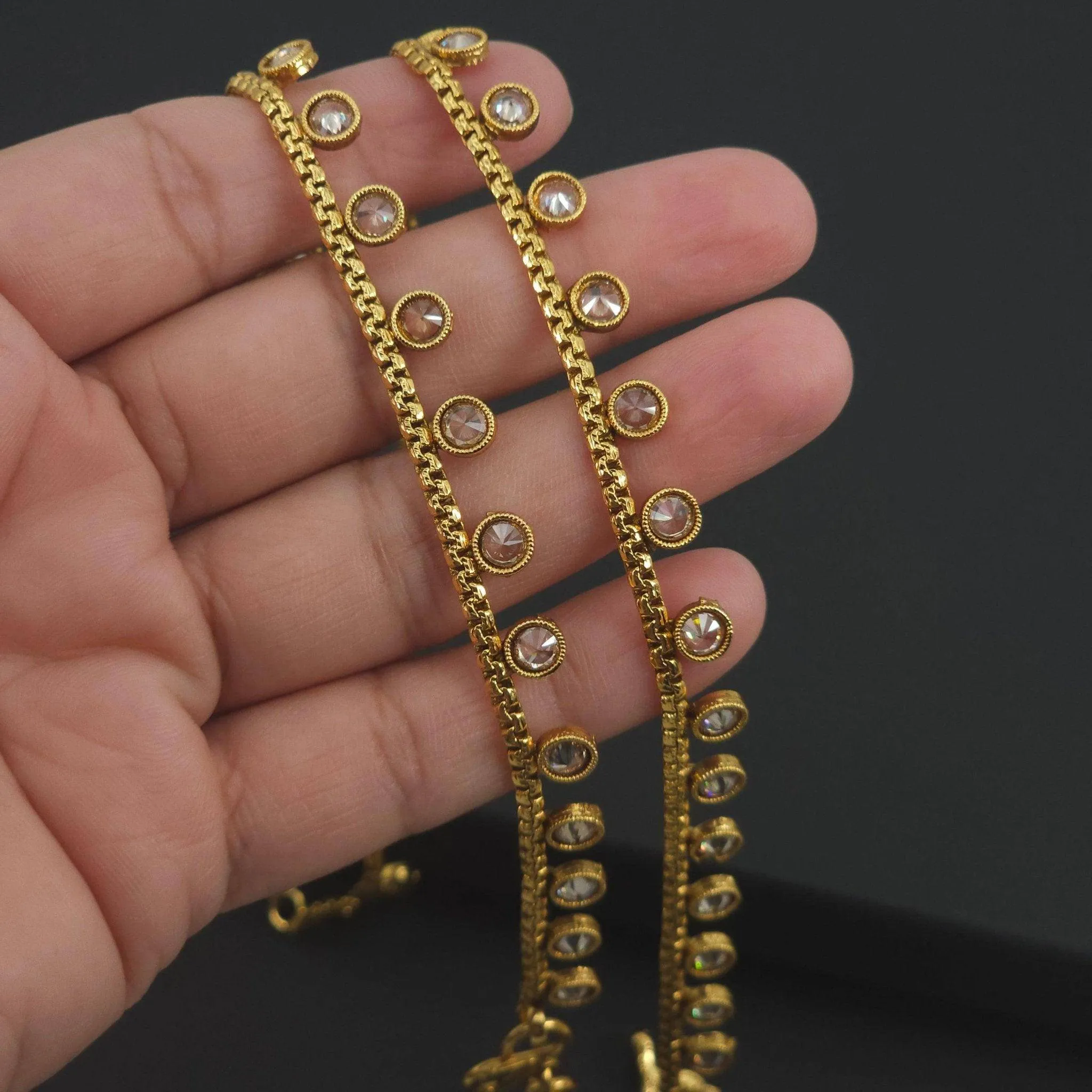 Gold Finish Polki Statement Indian Asian Anklets