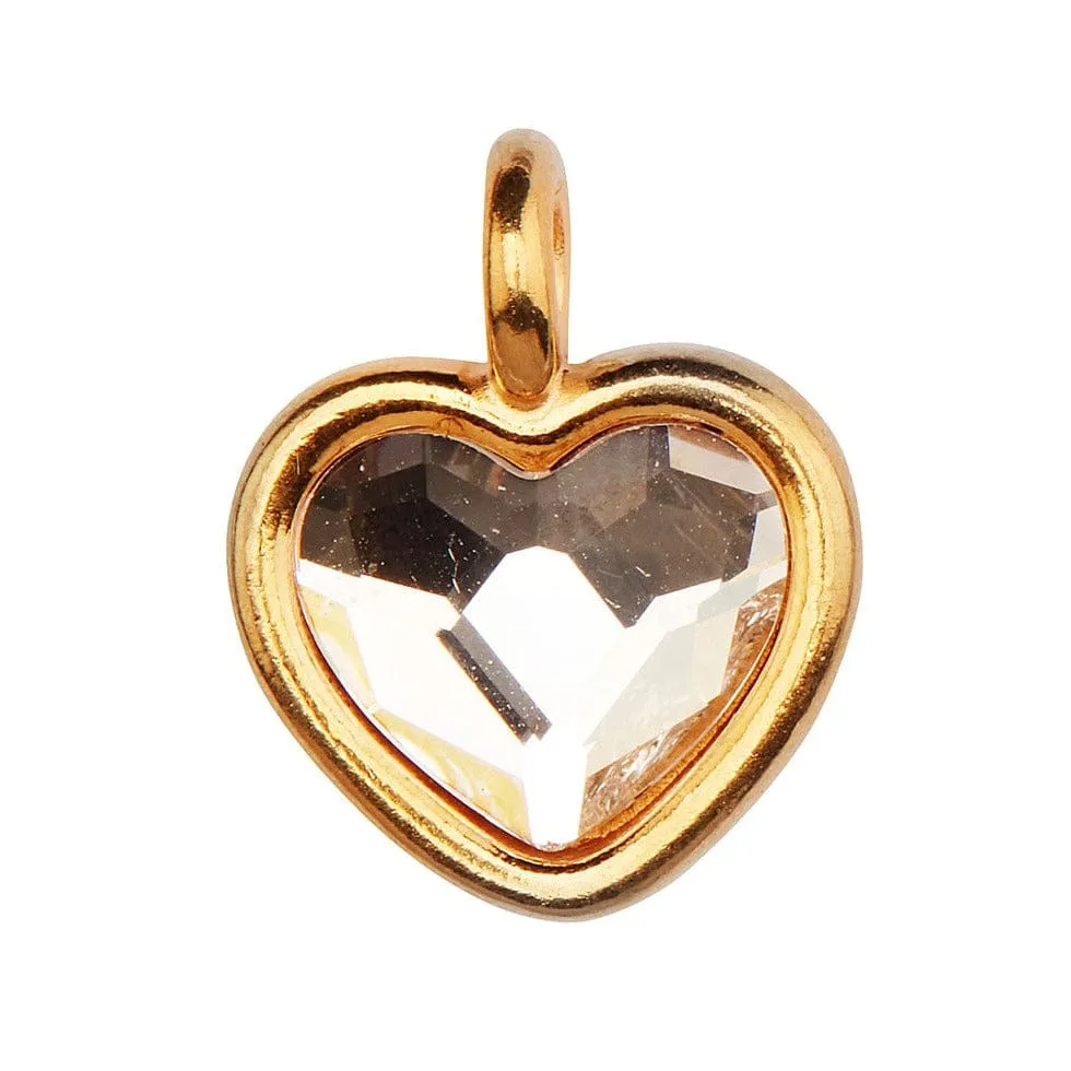 Gold Heart Charm w Clear Crystal