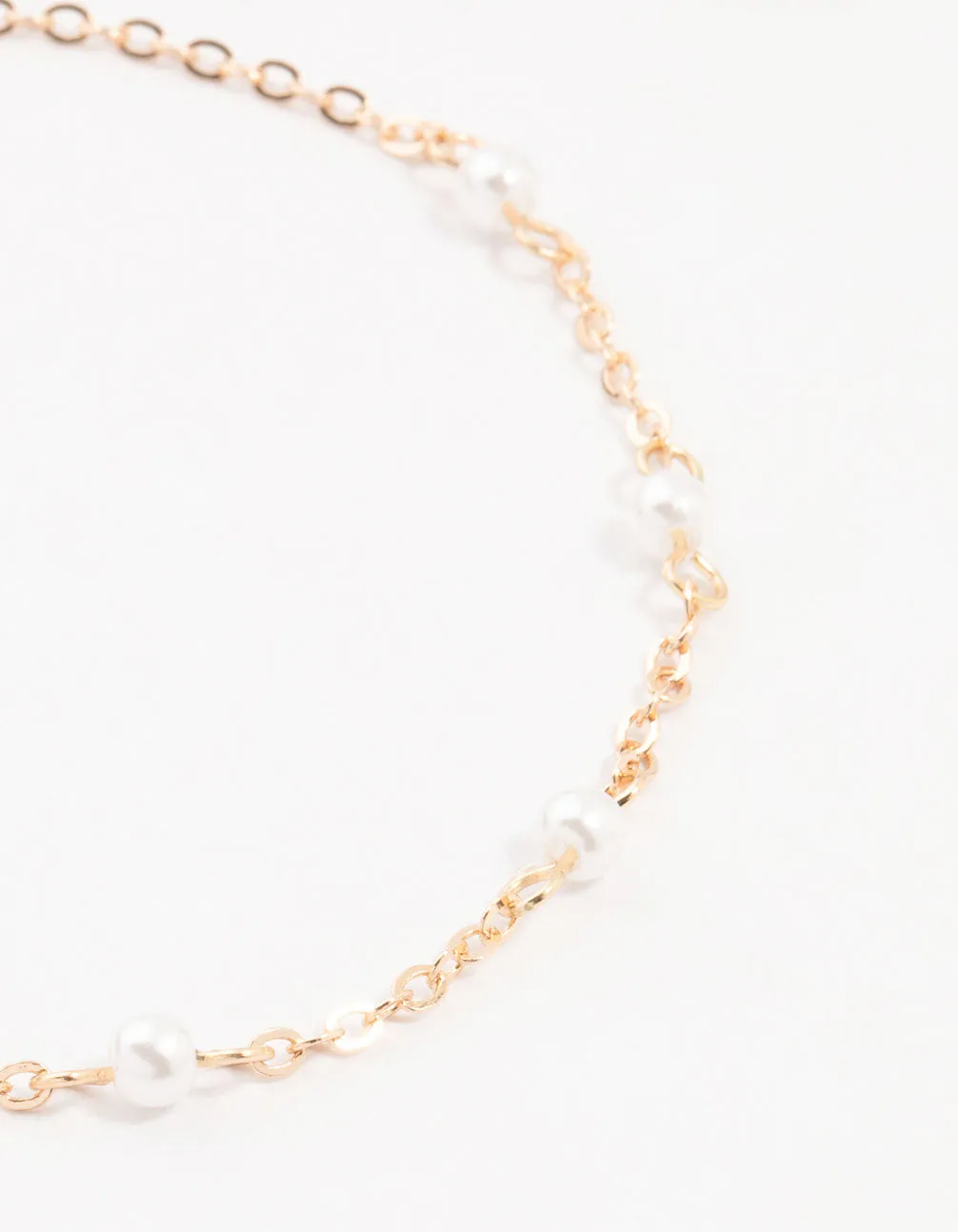 Gold Pearl Diamante Drop Anklets 3-Pack