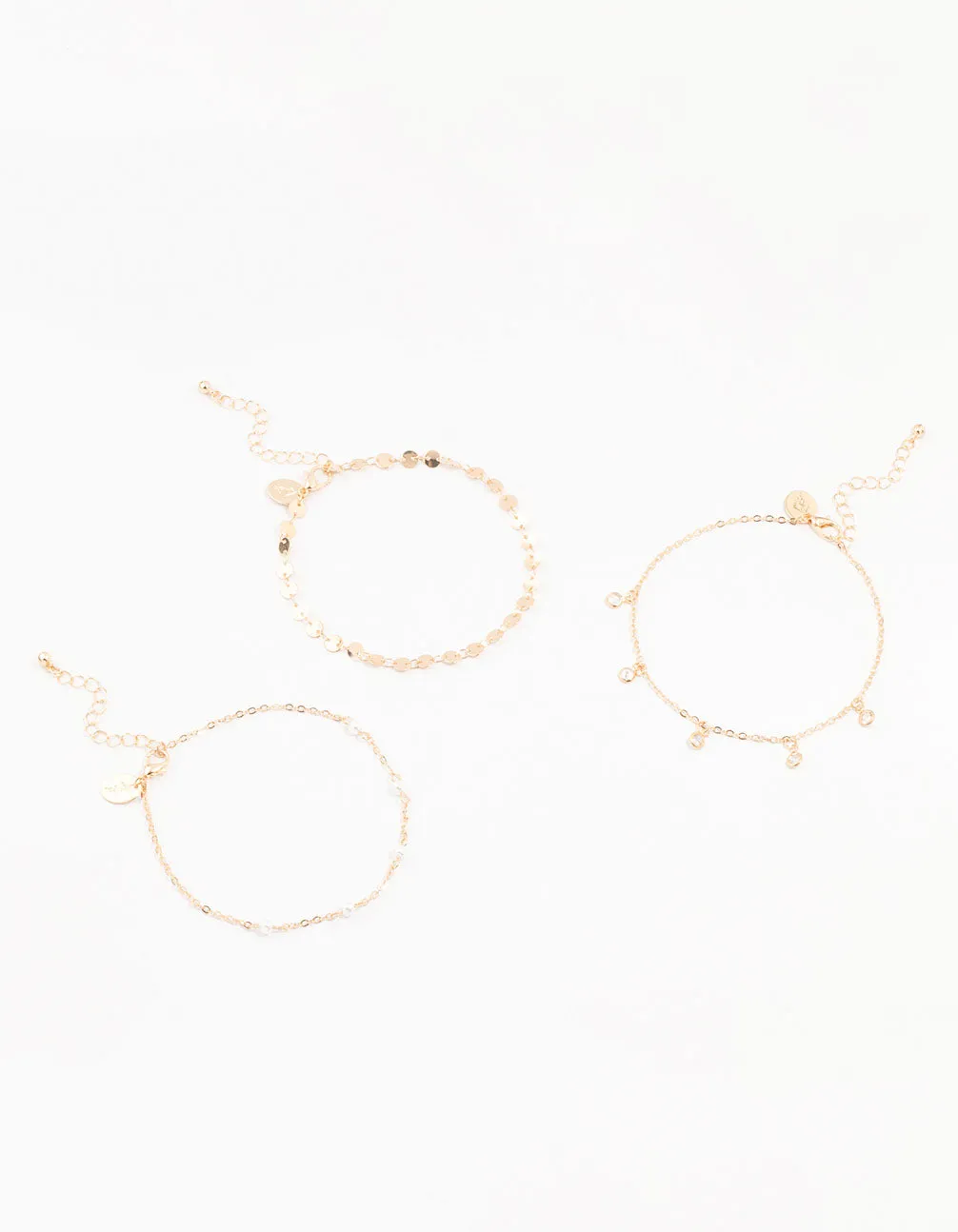 Gold Pearl Diamante Drop Anklets 3-Pack