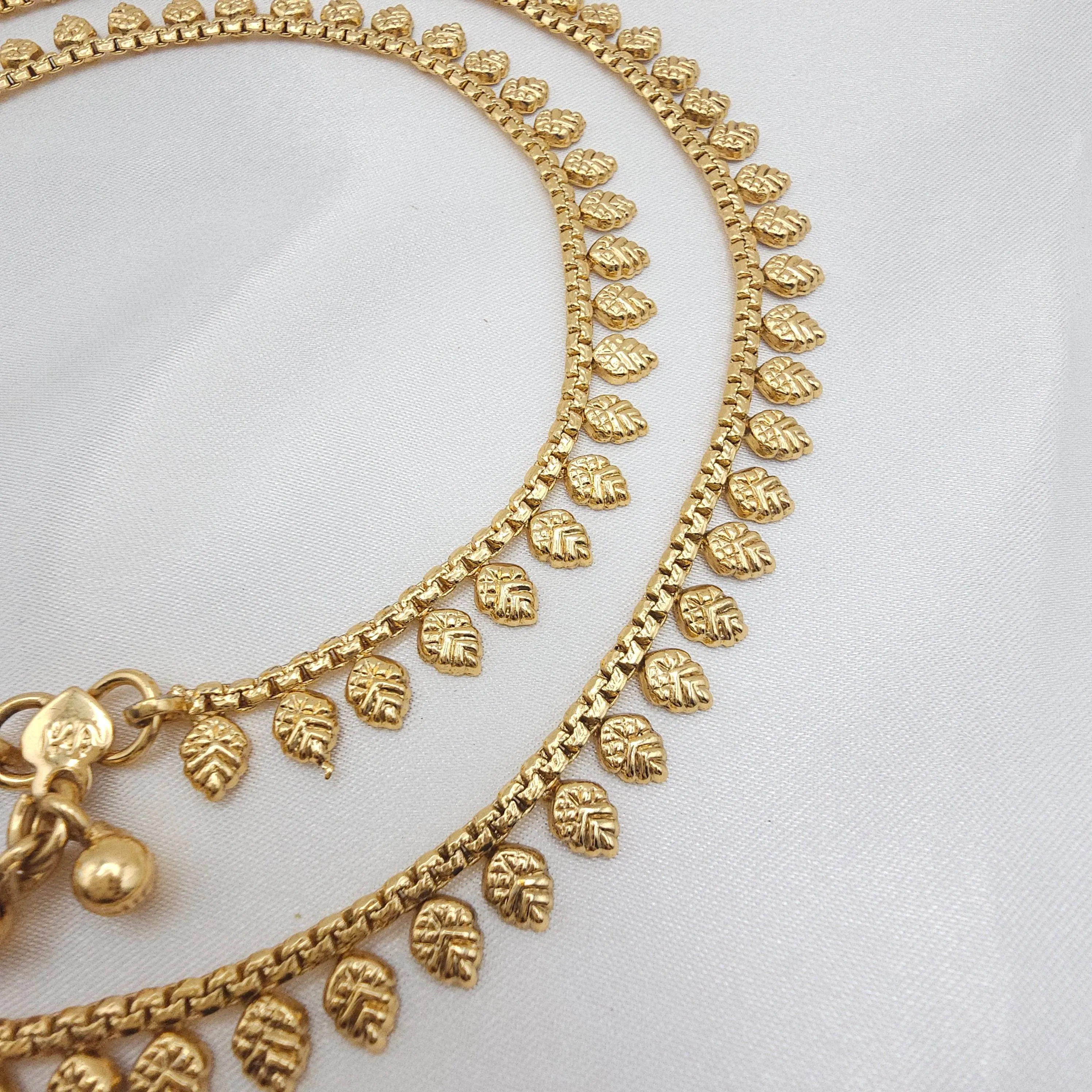 Gold Plated Anklets, Dainty Leaf Chain Anklets