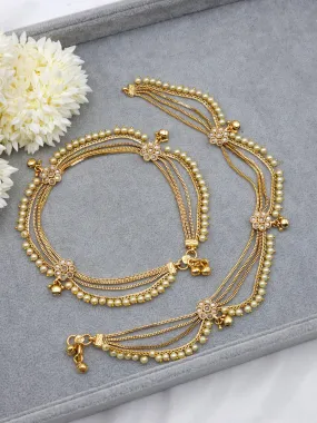 Gold Plated Bridal Polki Anklets