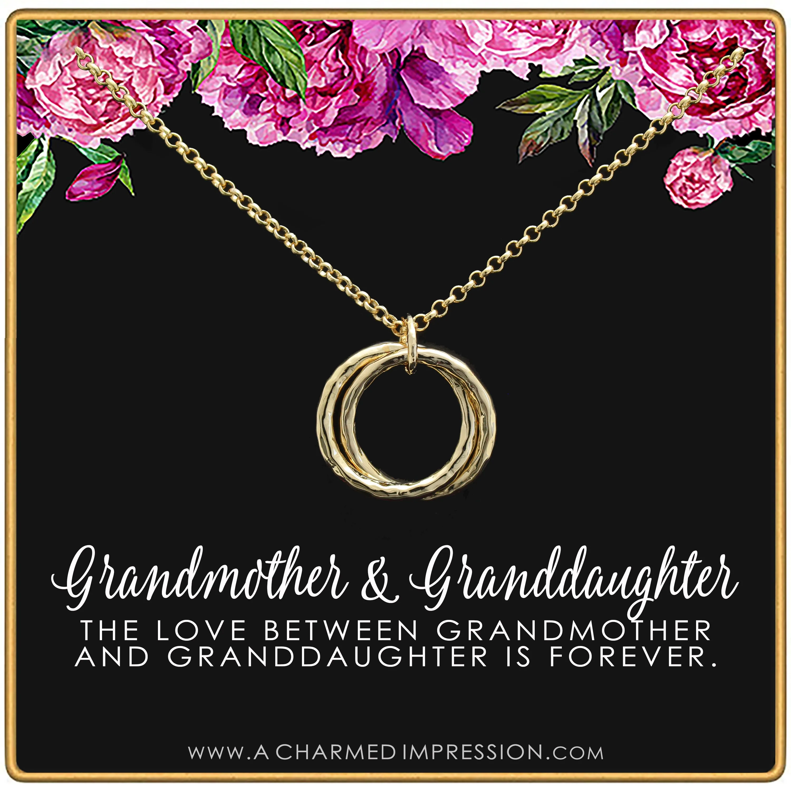 Grandmother & Granddaughter • Unique Gift for Grandma • Infinite Love • Silver • Intentional Keepsake Jewelry - Hammered Linked Infinity Ring Necklace