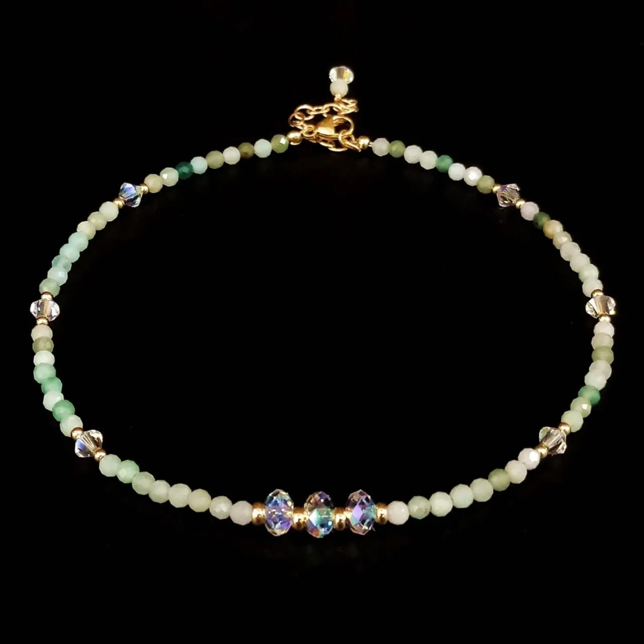 Imperial Jade & Austrian Crystal 14K Gold Filled Anklet