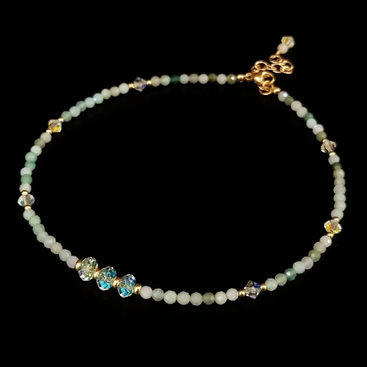 Imperial Jade & Austrian Crystal 14K Gold Filled Anklet