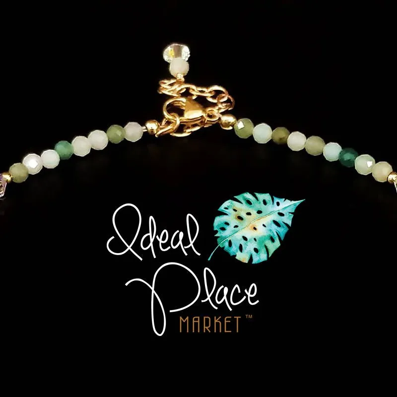 Imperial Jade & Austrian Crystal 14K Gold Filled Anklet