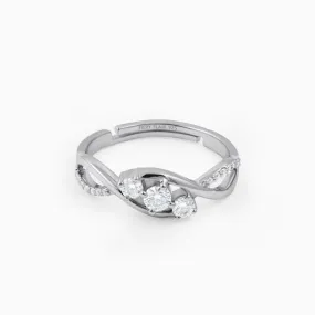 Infinity Twist Three Stone Silver Ring