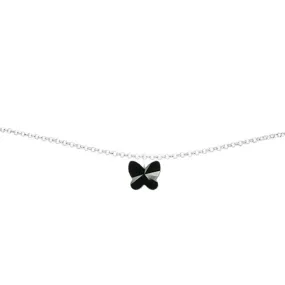 Jet Crystal Butterfly Silver Anklet