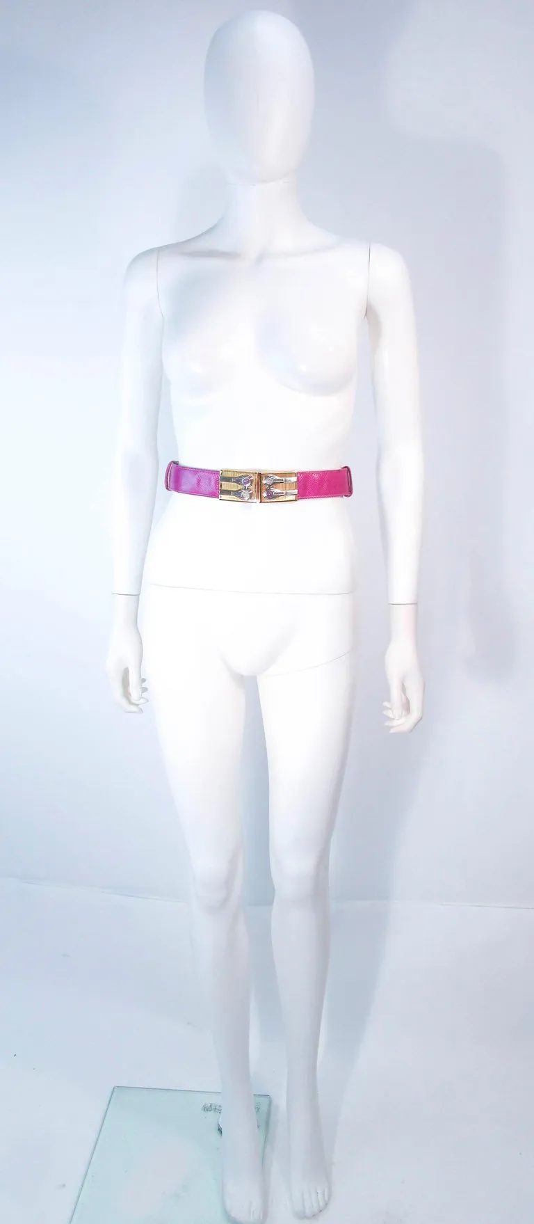 JUDITH LEIBER Magenta Lizard Skin Adjustable Belt with Metal Buckle