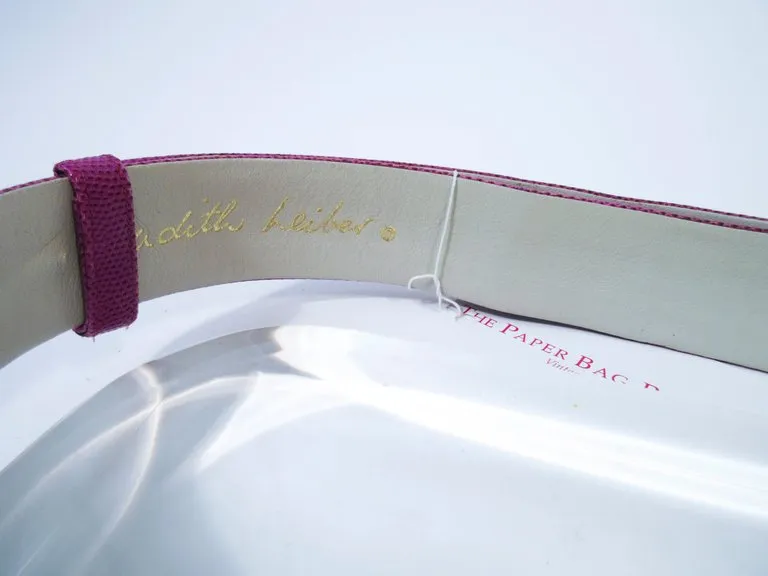 JUDITH LEIBER Magenta Lizard Skin Adjustable Belt with Metal Buckle