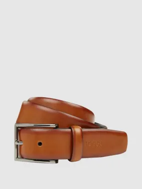 Leather belt with embossed JOOP! logo, cognac color