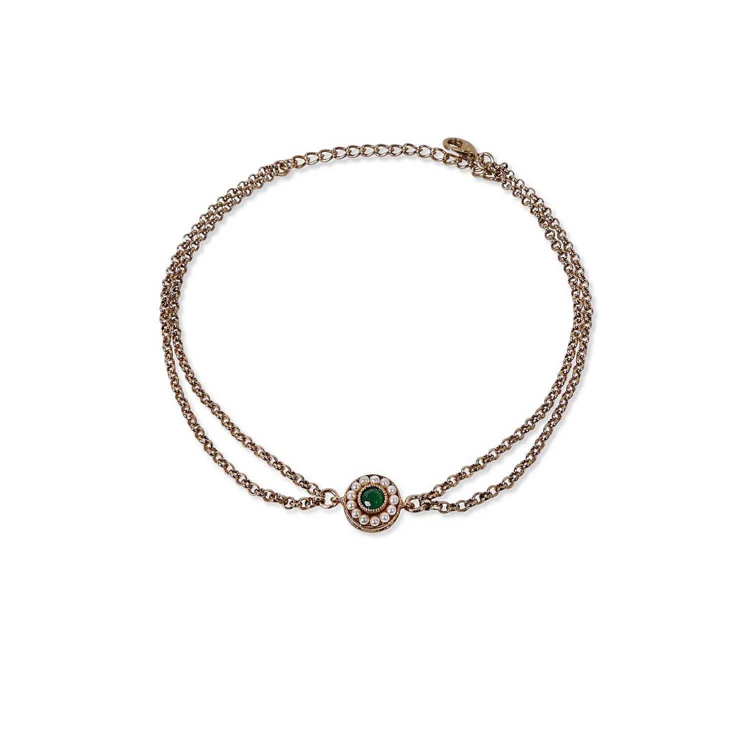 Leela Double Chain Anklet in Green