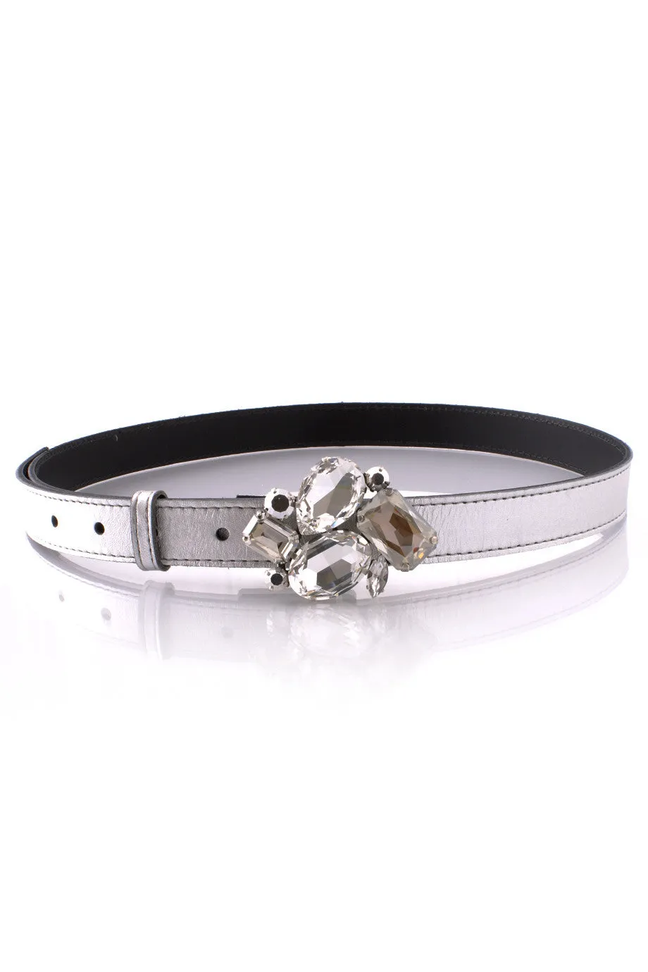 LK DESIGNS EGOIA Silver Crystal Leather Belt