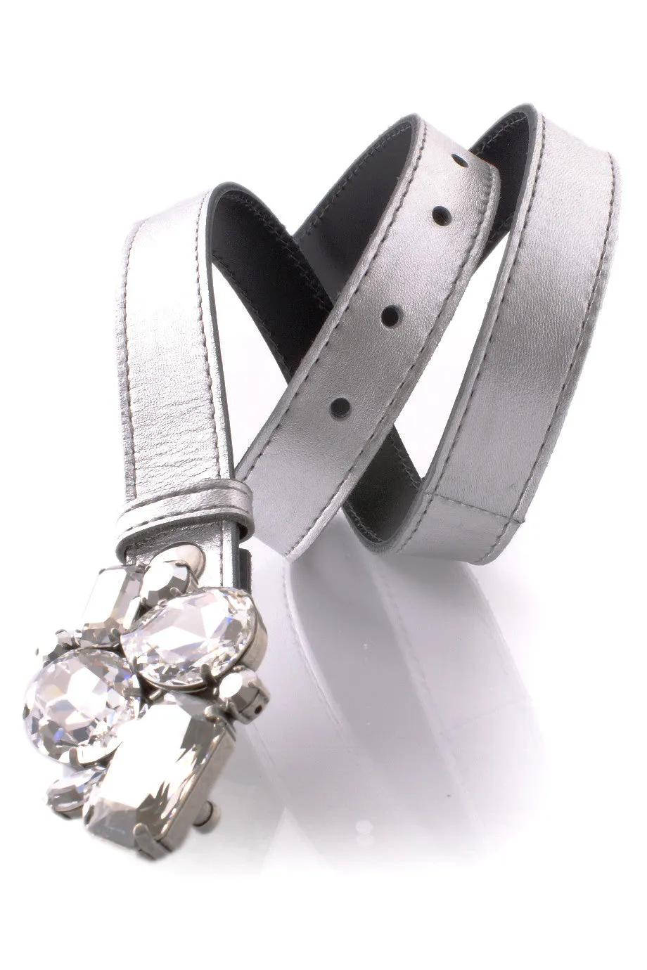 LK DESIGNS EGOIA Silver Crystal Leather Belt