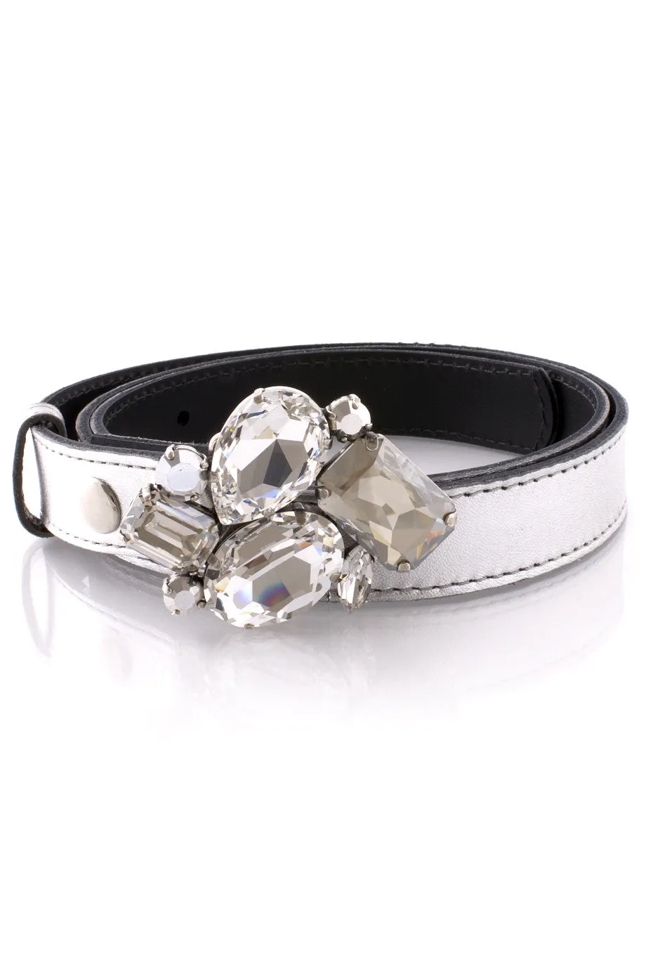 LK DESIGNS EGOIA Silver Crystal Leather Belt