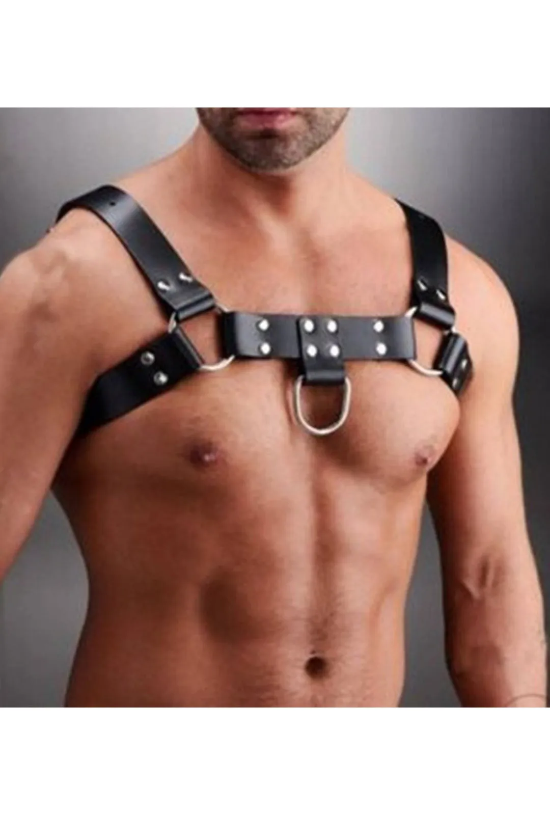 Mens Black Pleather Chest Harness