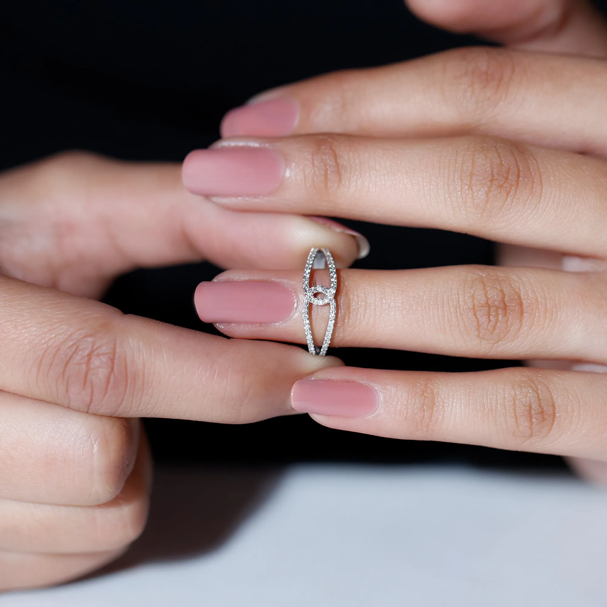 Natural Diamond Interlock Ring in Surface Prong Setting