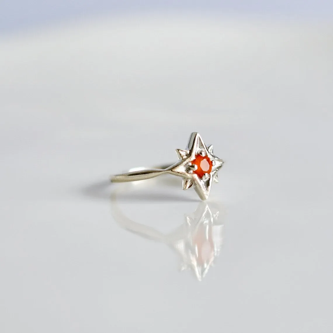 North Star Carnelian Rings - Celestial Stars Rings - 925 Sterling Silver Rings