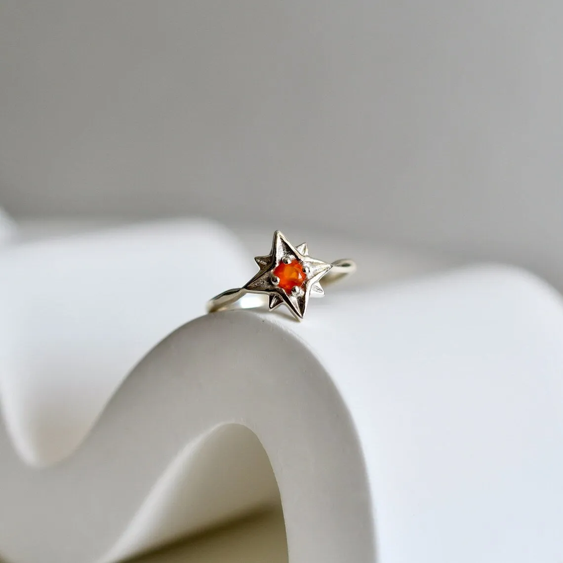 North Star Carnelian Rings - Celestial Stars Rings - 925 Sterling Silver Rings