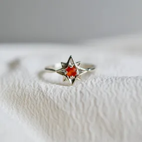 North Star Carnelian Rings - Celestial Stars Rings - 925 Sterling Silver Rings