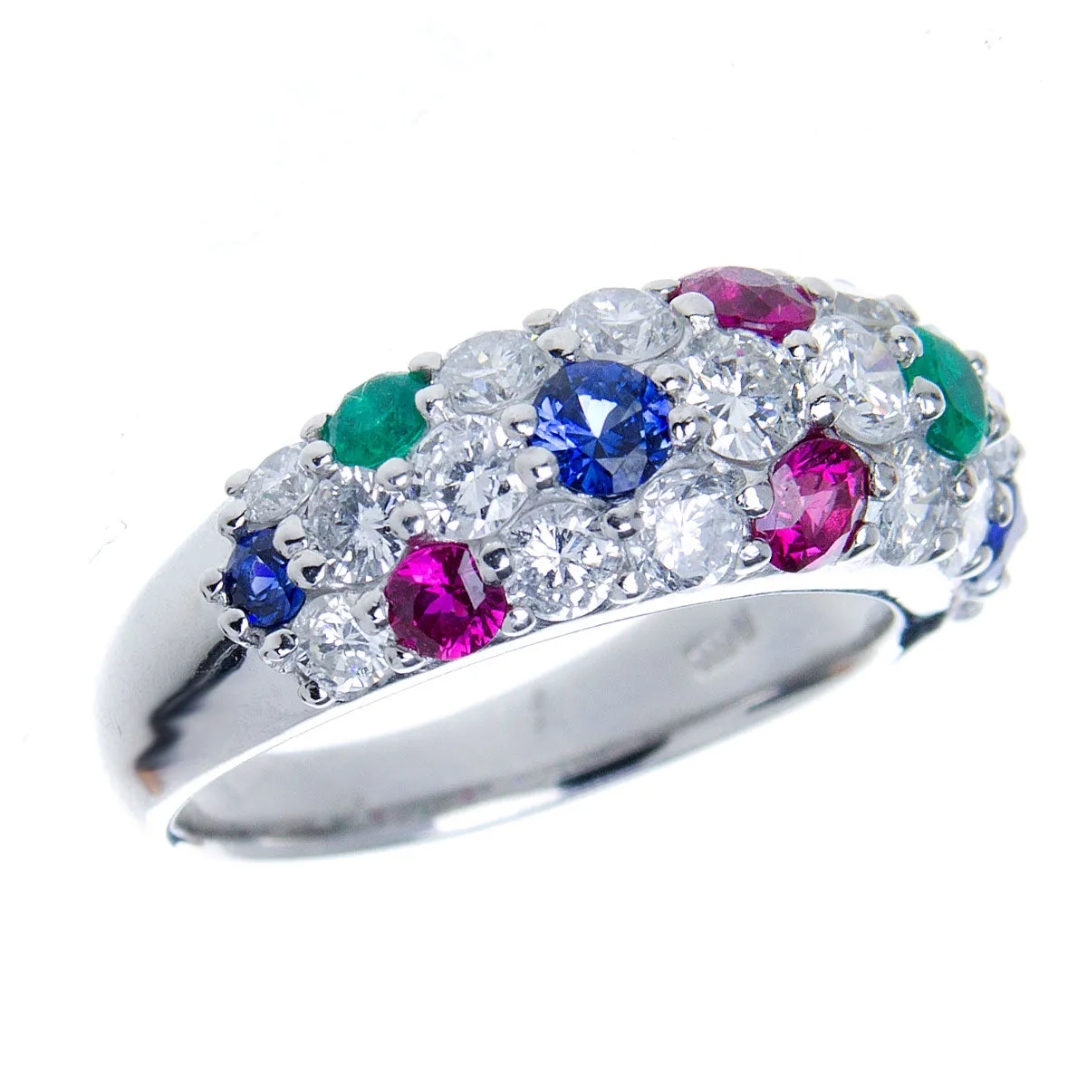 Platinum Diamond Ruby Sapphire & Emerald Ring