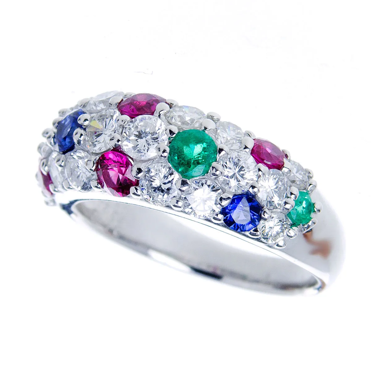 Platinum Diamond Ruby Sapphire & Emerald Ring