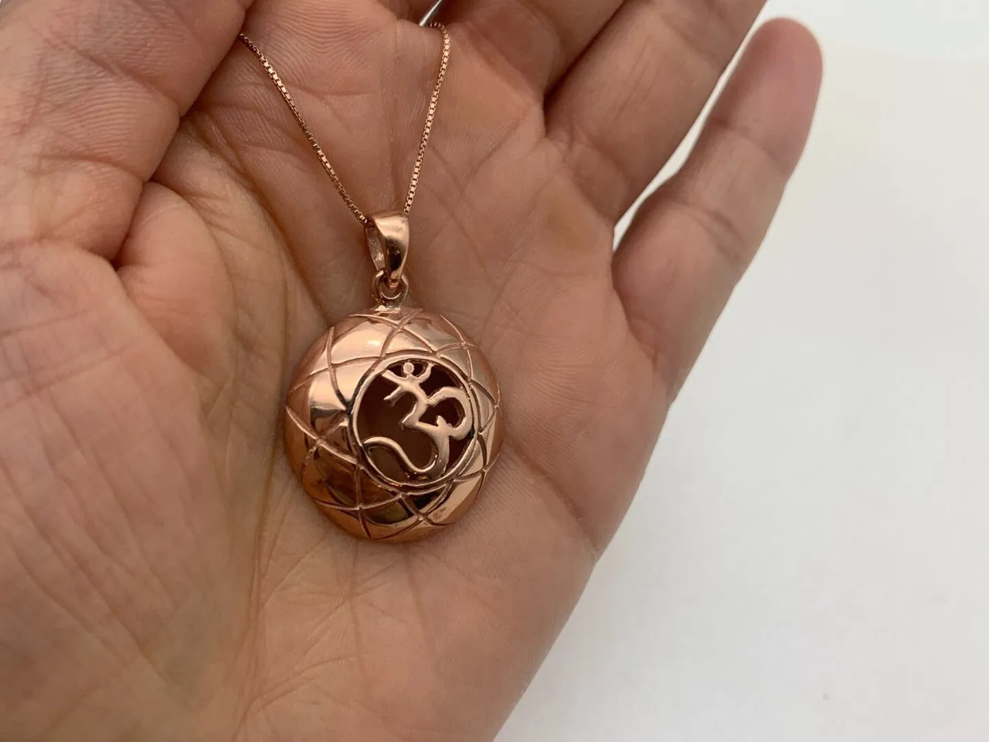 Rose Gold Om Pendant - Round Om Necklace, Buddhism Necklace