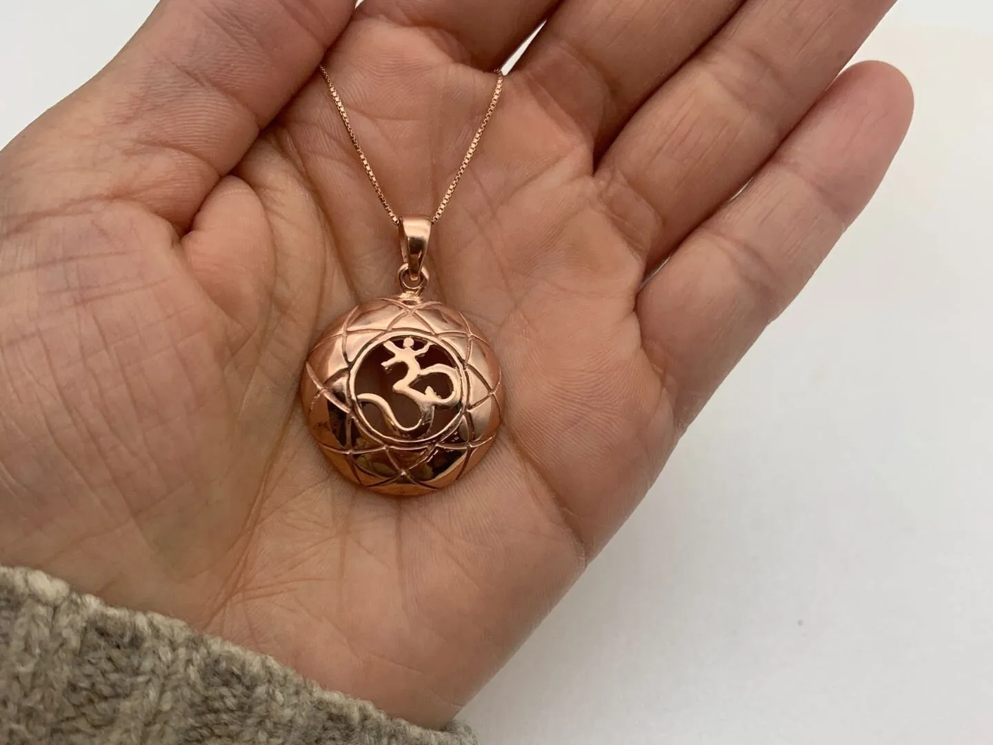 Rose Gold Om Pendant - Round Om Necklace, Buddhism Necklace