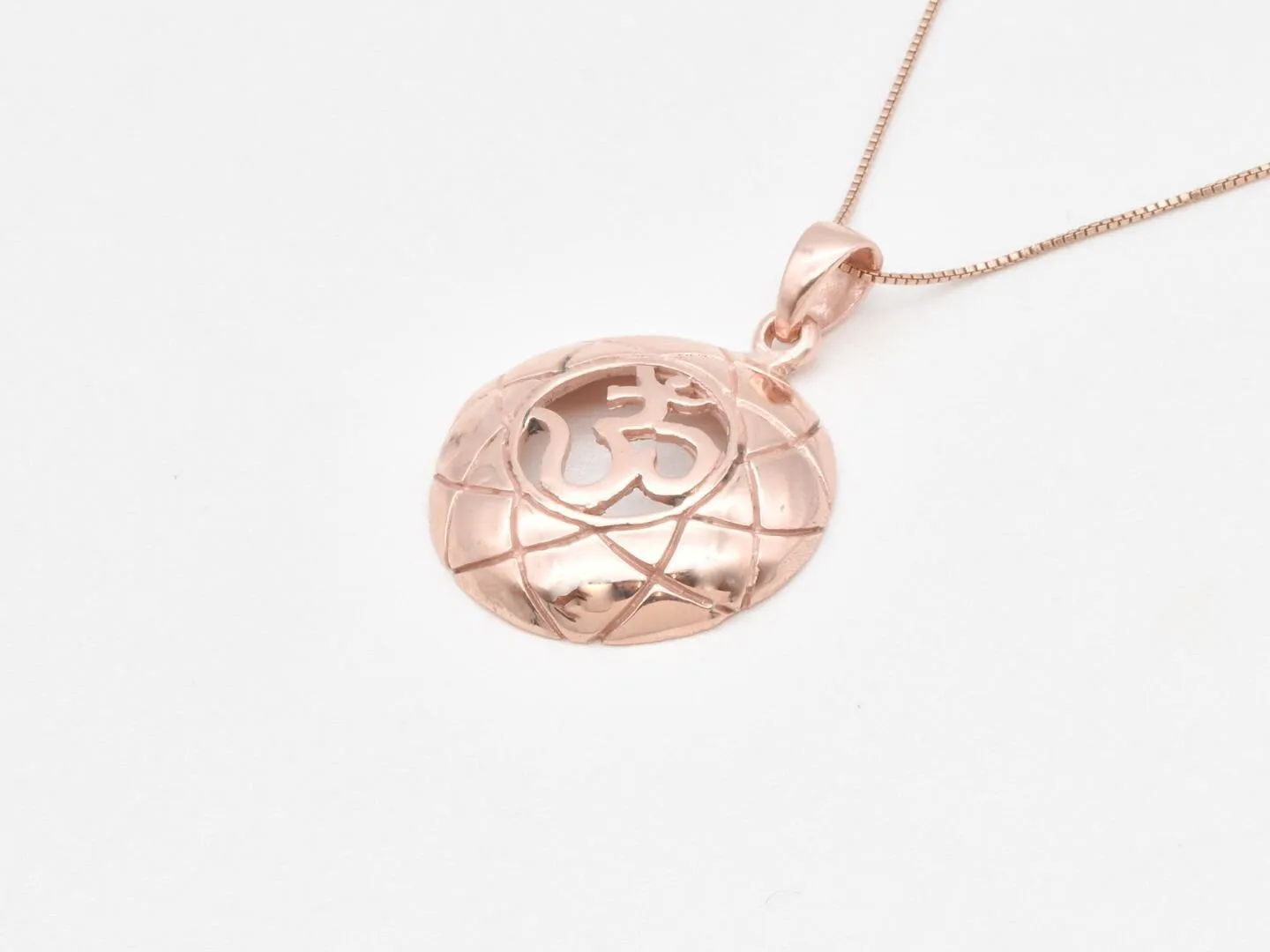 Rose Gold Om Pendant - Round Om Necklace, Buddhism Necklace