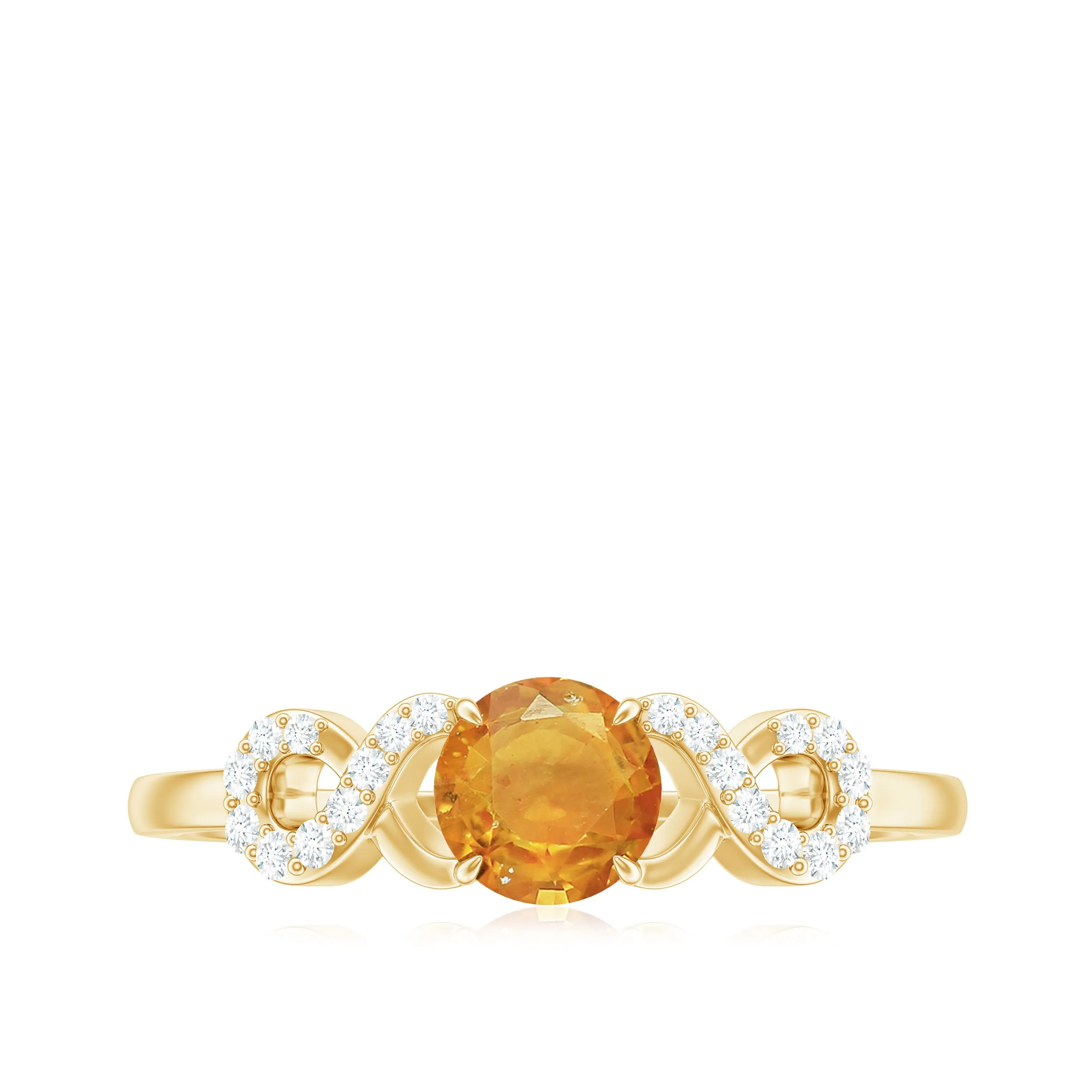 Round Shape Orange Sapphire Infinity Ring with Diamond