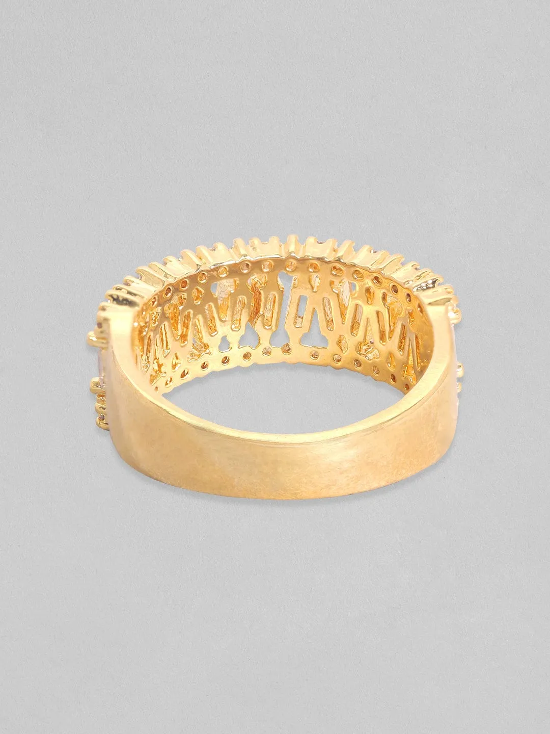 Rubans 18K Gold-Plated Baguette Zircons Studded Finger Ring