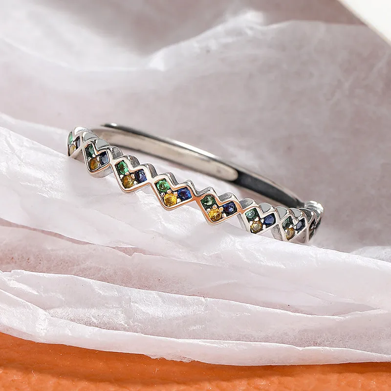 S925 Sterling Silver Rainbow Heart Ring