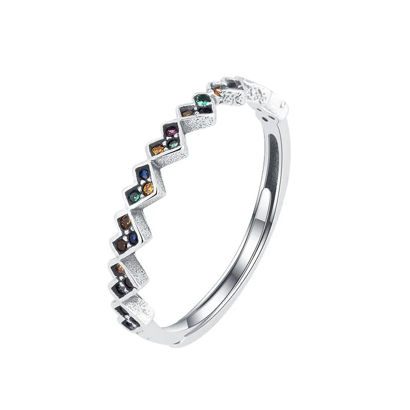 S925 Sterling Silver Rainbow Heart Ring