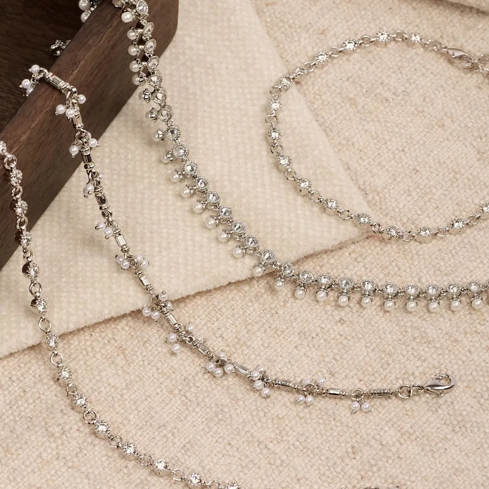 Sara Crystal Anklet In Rhodium