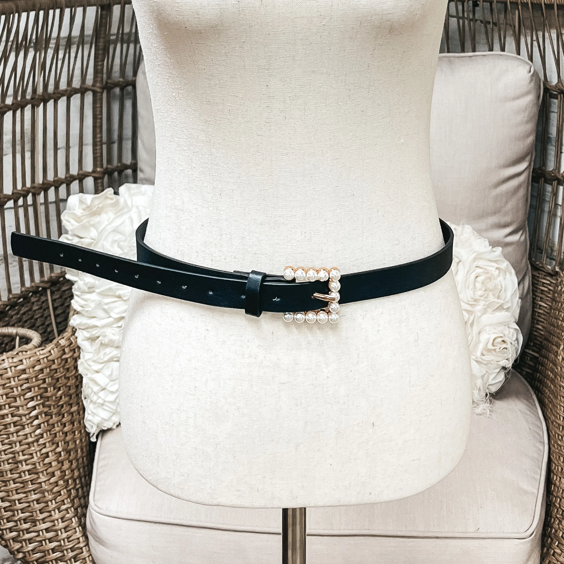 Set of Three | Pearl Embellished Buckle Fashion Belts in Leopard Print Hide, Red, and Black