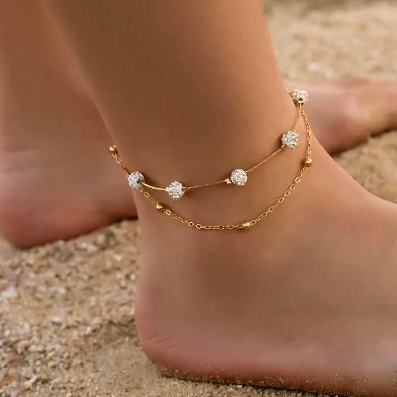 Shambhala Diamond Ball Crystal Anklet