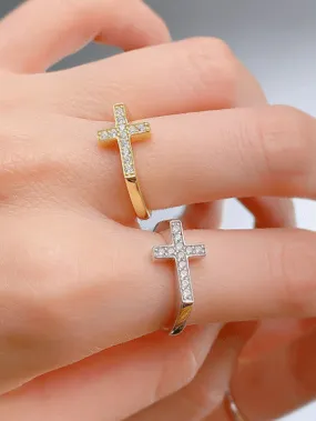 Side Cross Ring 925 Sterling Silver 18K Gold Plated Luxury Jewelry