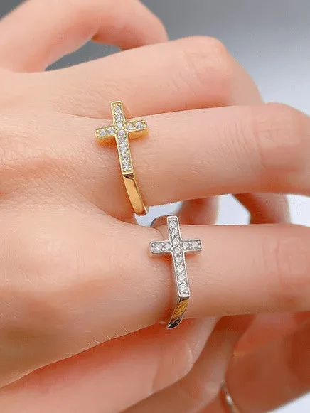 Side Cross Ring 925 Sterling Silver 18K Gold Plated Luxury Jewelry