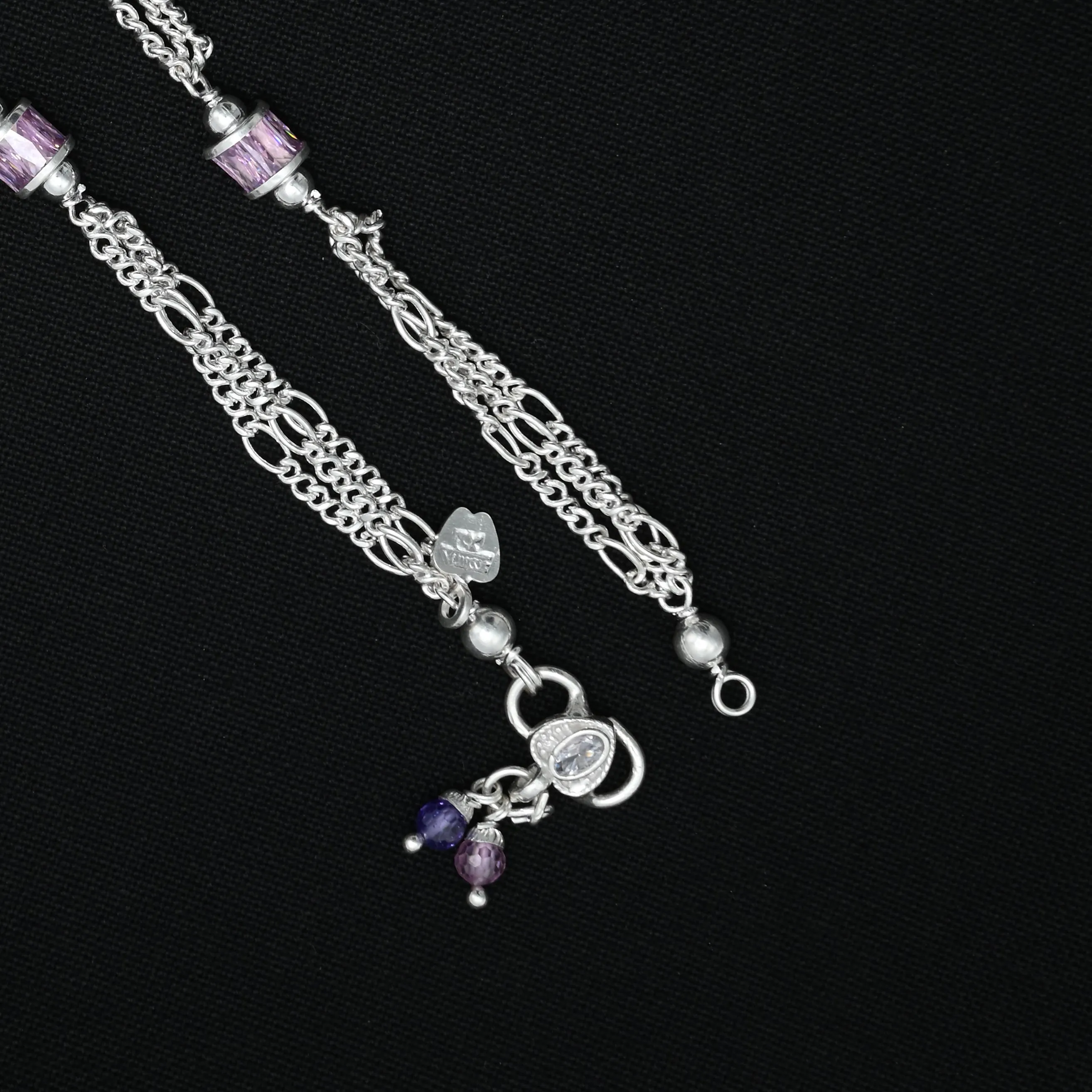 Silver Colorful Gems And Multiple Chain Anklets