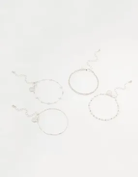 Silver Dainty Pearl Bracelets & Anklets Set