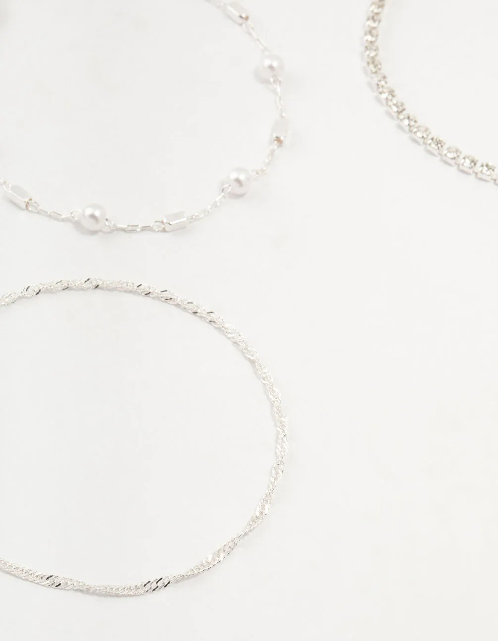 Silver Dainty Pearl Bracelets & Anklets Set